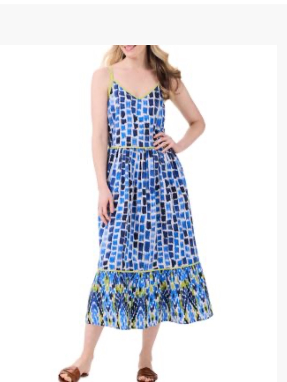 NWT Nic + Zoe Blue Mosaic Print Cotton Sleeveless Maxi Dress Medium